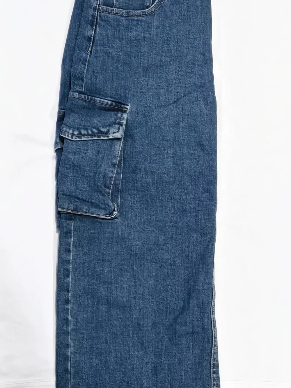 Denim Cargo Pocket Midi Skirt - Blue